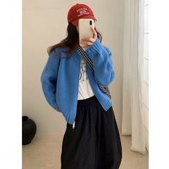 木四 韩系慵懒风双拉链毛衣外套女秋冬新款设计感针织开衫M6668