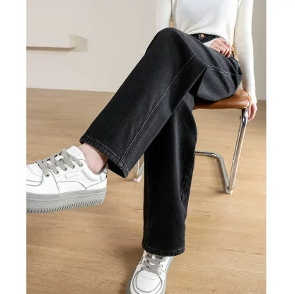 Теплые jeans, модные джинсы, высокая талия, свободный крой