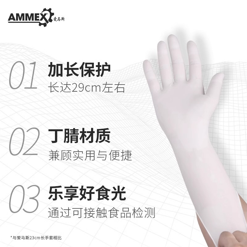 Al por mayor AMAS guantes de nitrilo desechables alargar 12 pulgadas de comida de grado alimenticio horneado impermeable a prueba de aceite