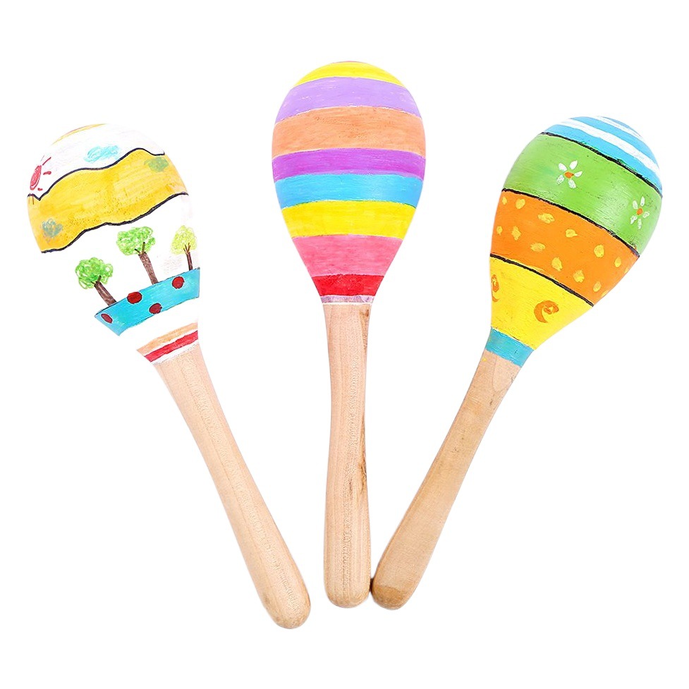 Wooden Sand Hammer Painting Coloring Blank Hand-Painted White Blank Kidsren's Handmade DIY Graffiti Percussion Instrument Teaching Aids Wooden