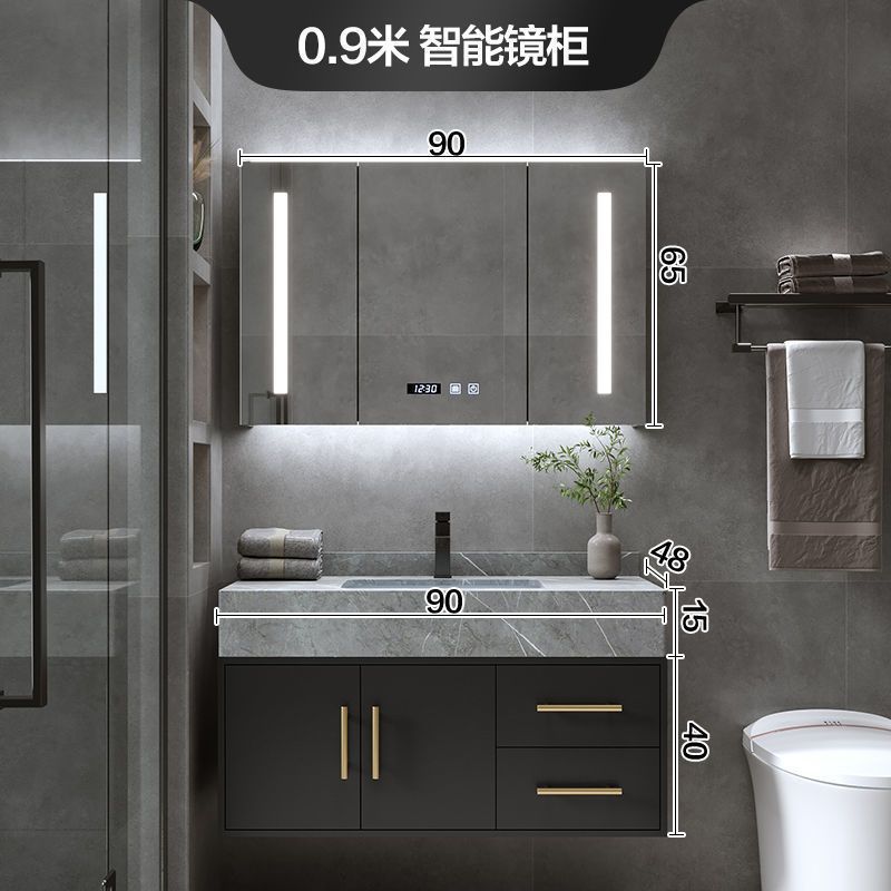 Placa de roca integrada cuenca gabinete de baño combinación de luz de lujo baño lavabo gabinete de mesa de lavado traje