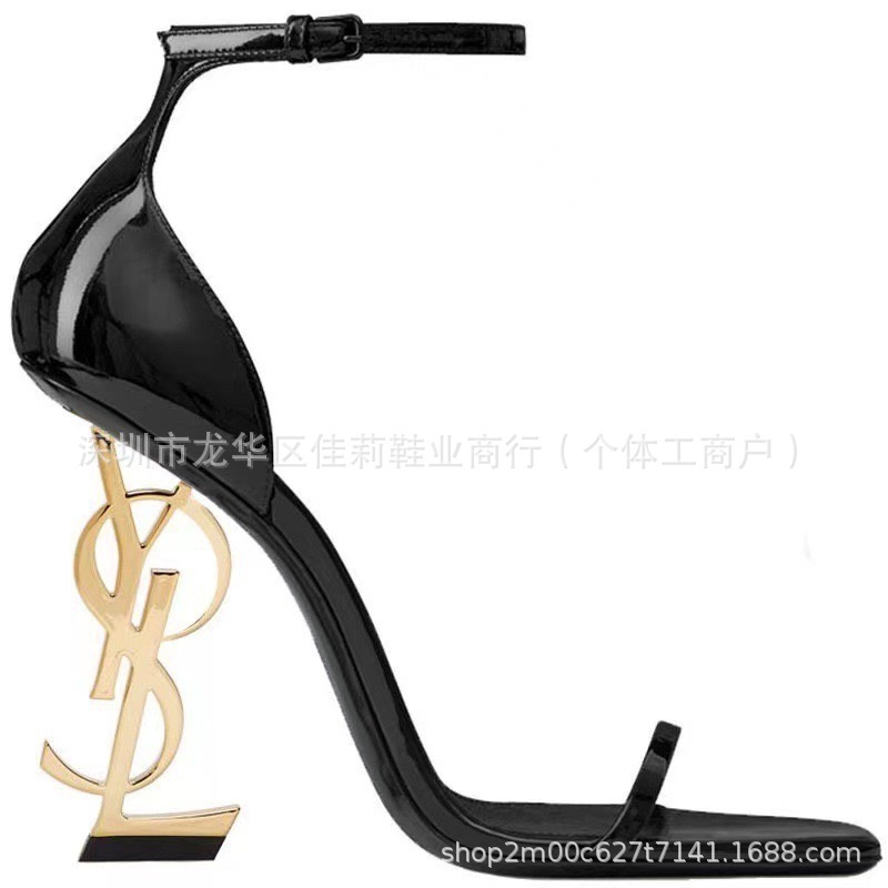 Cross-Border High-End Metal High-Heeled Sandals 2025 New Model Square Toe Single Strap Irregular Heel Party Sandals