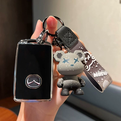 Suitable for Mazda 3 Key Set Angkor Saila Buckle CX4/CX5 New Atez Shell Bag cx30 High-end for Men and Women (Car key bag) - mazda-f-smart-3-key-single-shell-black-grey-violence-bear-pendant