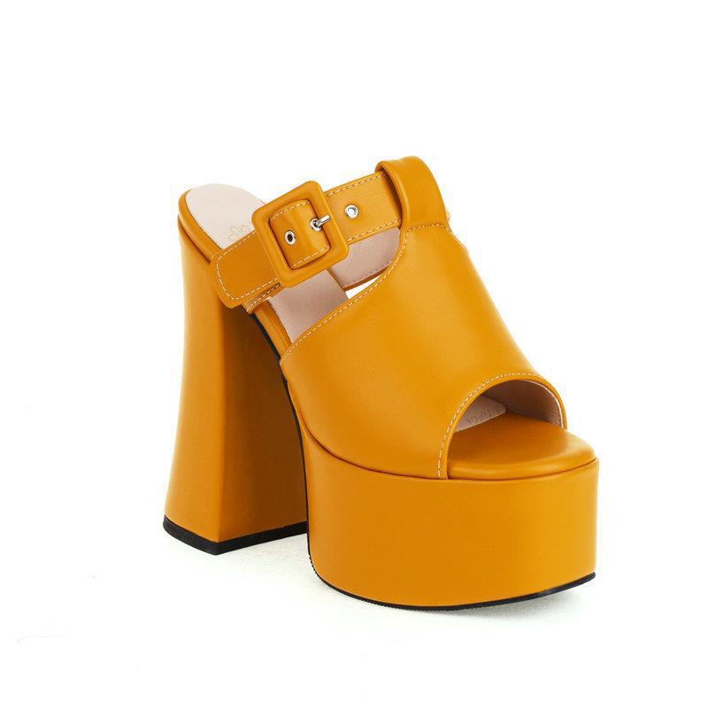 Foreign Trade Super Sandals Women's Summer Waterproof Platform Thick Sole One-Strap High Heel Peep-Toe Trial Shoes_vogvips.com