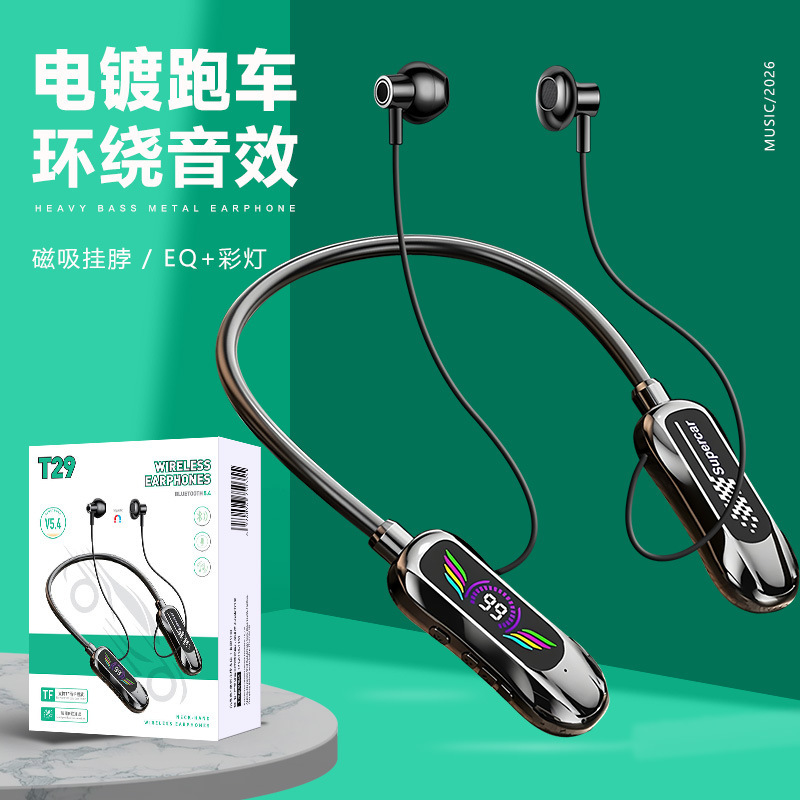 Música estéreo montada en el cuello en la oreja Halter binaural deportes corriendo auriculares inalámbricos Bluetooth larga espera al por mayor