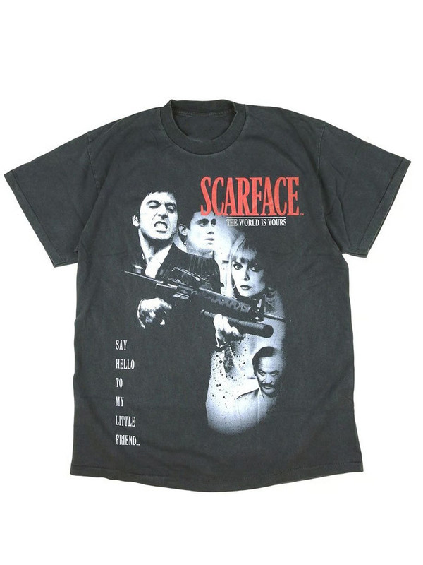 SCARFACE scar-faced star of horror movie merchandise american retro Al Pacino portrait short-sleeved T-shirt