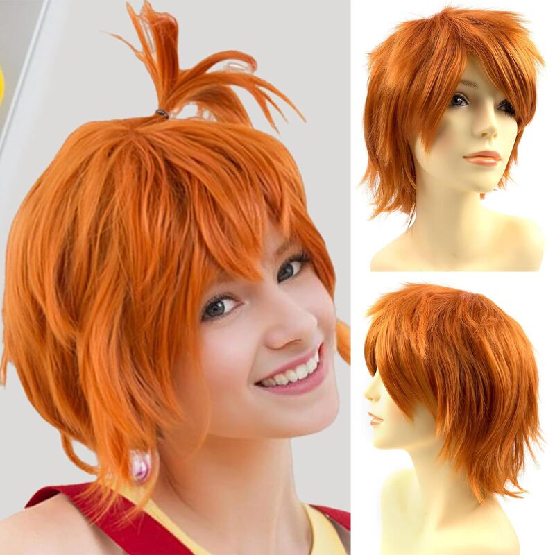 Anime Halloween wig orange layered short hair wig with bangs high temperature silk chemical fiber headgear factory wholesale Anime Halloween wig orange layered short hair wig with bangs high temperature silk chemical fiber headgear factory wholesale