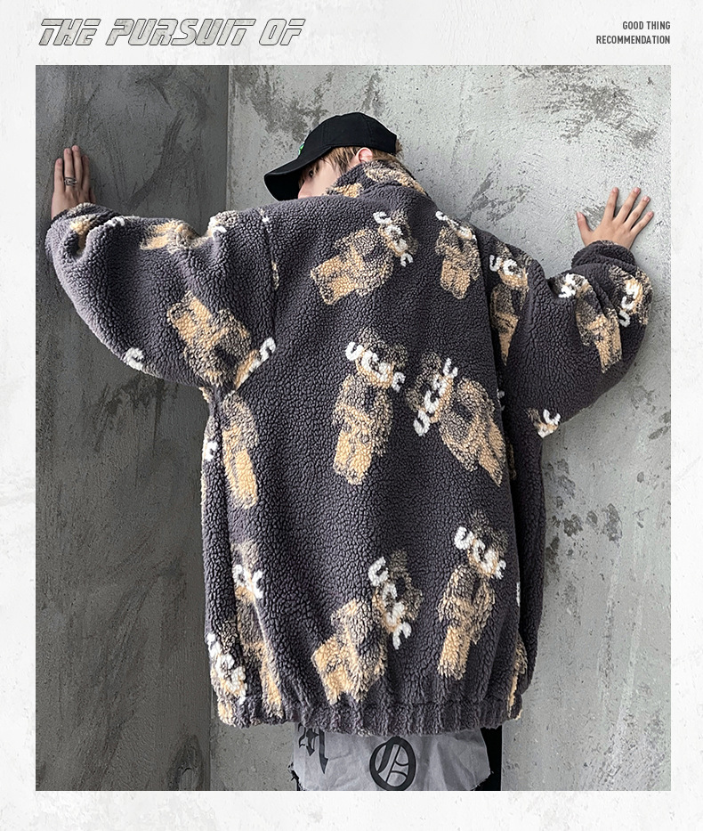 Abbigliamento maschile Giacca alla moda in lana d'agnello Giacca da orso robot Cappotto in cotone con spalle cadenti larghe_voghion.com