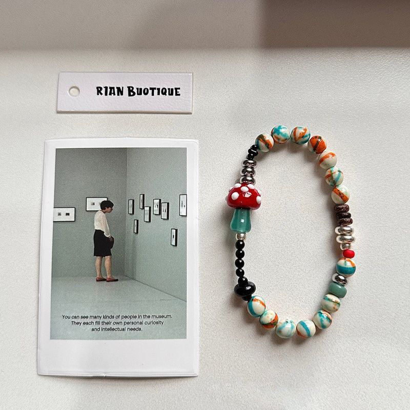 New Chinese Mushroom Forest Beaded Bracelet Natural Orange White Blue Rain Colored Stone Beaded Bracelet Retro High Color Value Handpiece