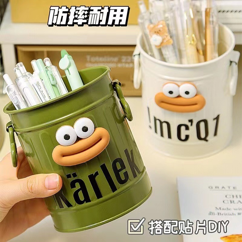 Extrañamente boca grande caja de lápiz de hierro forjado de gran capacidad de escritorio de almacenamiento de estudiantes caja de lápiz de oficina adornos lindos