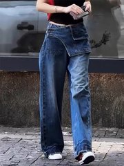 大码阔腿牛仔裤女早秋2025新款高腰胖mm显瘦宽松美式复古直筒裤子
