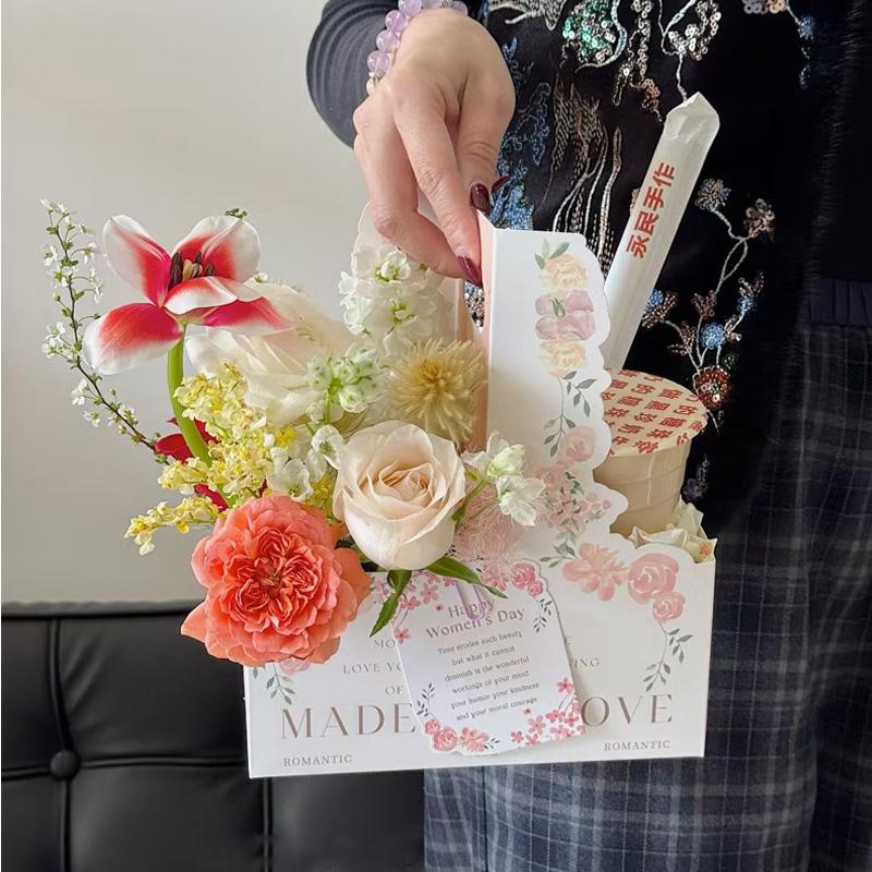 Caja de flores de café Bolsa de flores del día del maestro Bolsa de flores de camellia Caja de regalo Caja de embalaje floral Cesta de flores Caja de regalo de flores
