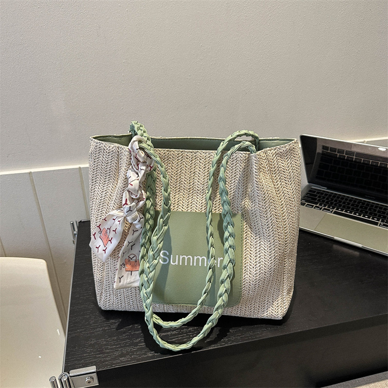 Trendy Woven Straw Shoulder Bag Large Capacity Women Tote Bag_voghion.com