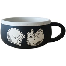 W1962出口日本啞光陶瓷釉下貓咪沙點釉質感貓頭小碗/大咖啡杯湯杯