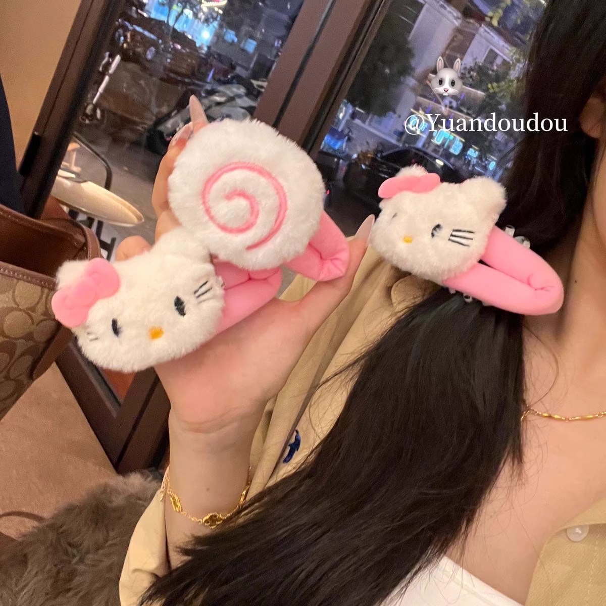 可愛毛絨KT貓魚餅髮夾甜美少女心大號BB夾卡通百搭劉海夾網紅髮卡