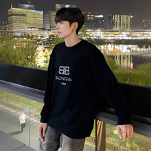 潮牌巴黎男式卫衣纯棉打底衫 上衣字母烫钻双B家圆领卫衣男女同款