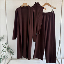 跨境亚马逊春秋新款慵懒气质针织套装无袖背心毛衣开衫裤子三件套