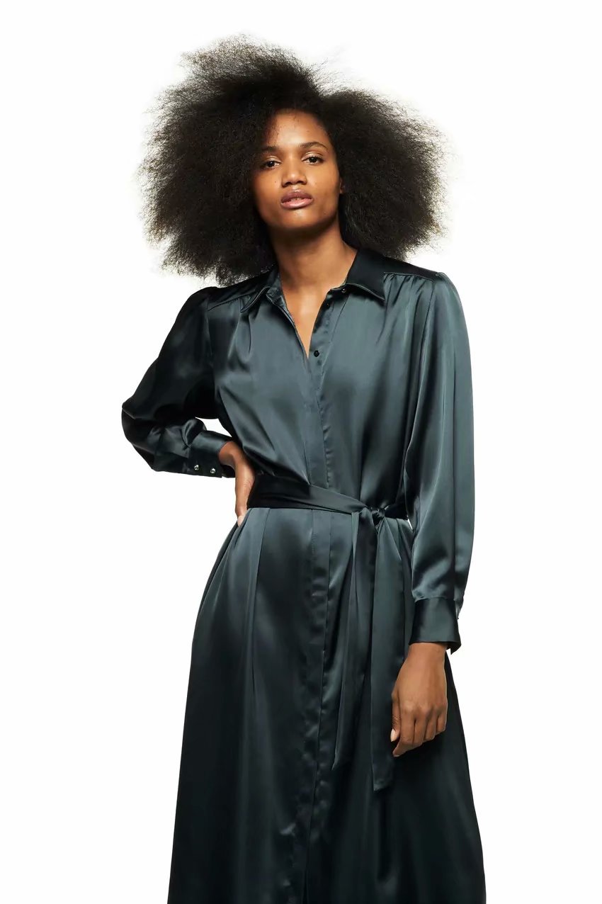 spring silk satin texture shirt dress  NSAM26217