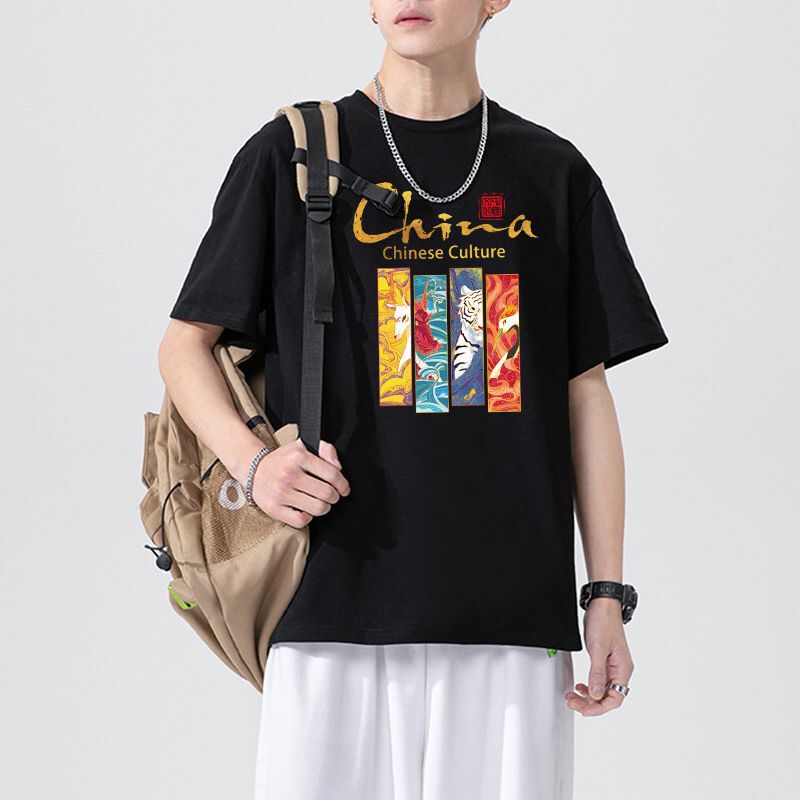 New National Fashion Ins Printed Pure Cotton Short-sleeved T-shirt Men's Explosions Casual Loose T-shirt Jacket Factory Supply