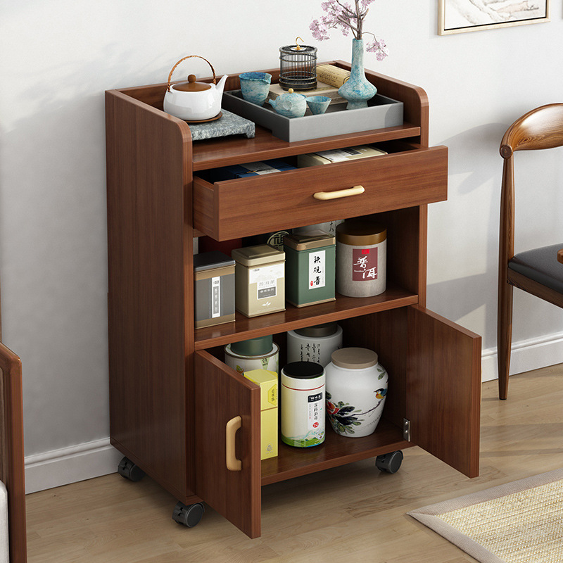 Mobile Tea Table, Tea Cart, Household Tea Cabinet, Multifunctional Small Tea Table with Wheels, Tea Set with Integrated Water Boiler