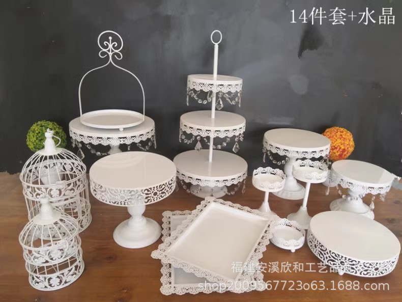 Estante de pastel europeo de hierro forjado conjunto de decoración de boda postres tienda de bocadillos estante de baile prop bandeja de pastel