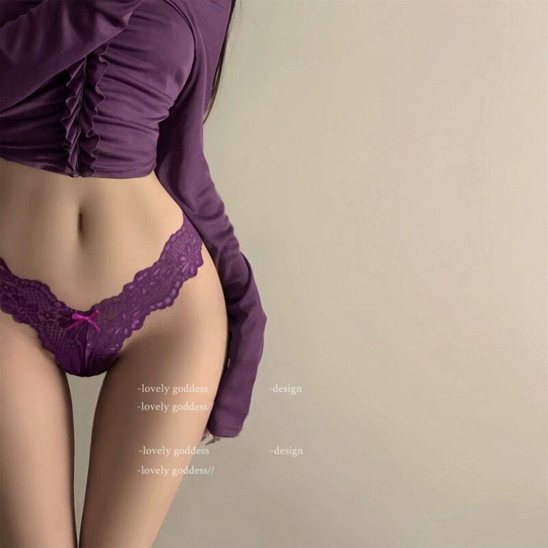Sexy Pure Desire Bow Hollow Lace Underwear Low Waist Breathable Lace Tracks