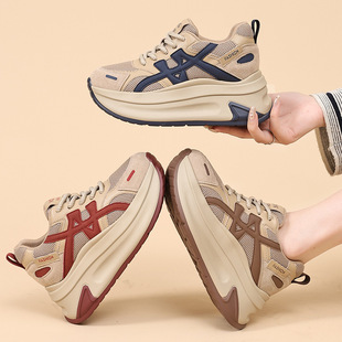 2025 Autumn and Winter New Style Inner Heightening Casual Thick-Soled Retro Color-Blocked Forrest Gump Shoes Mesh Shoes Breathable Dad Shoes Women's Shoes