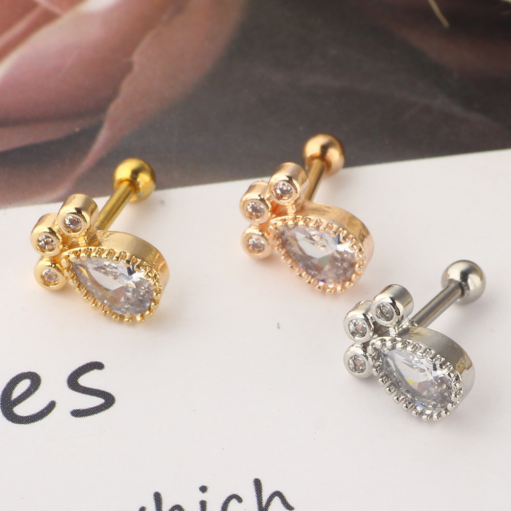 Simple Style Water Droplets Stainless Steel Inlay Zircon Ear Studs 1 Piece