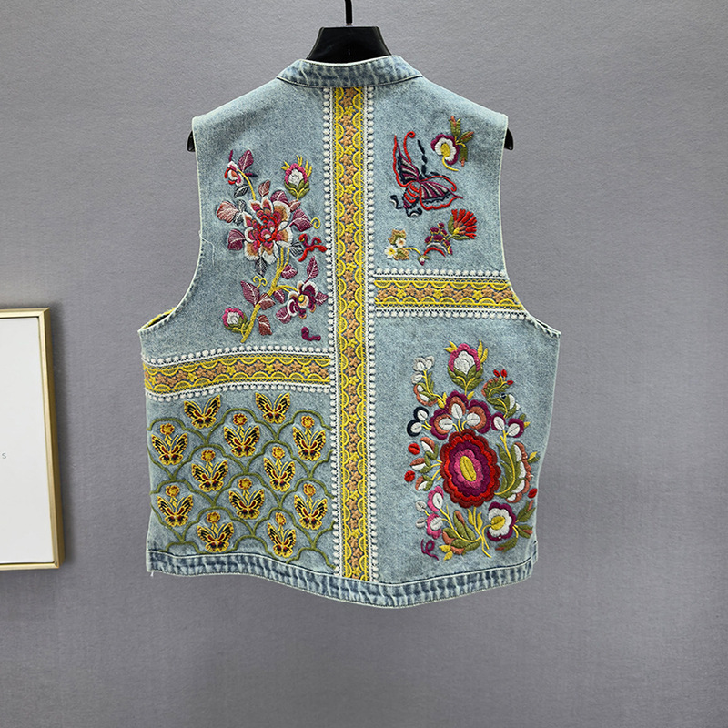 Europa bordado chaleco de vaquero mujer 2026 primavera y otoño nuevo estilo suelto delgado estilo antiguo hacer vieja camisa sin mangas image 2