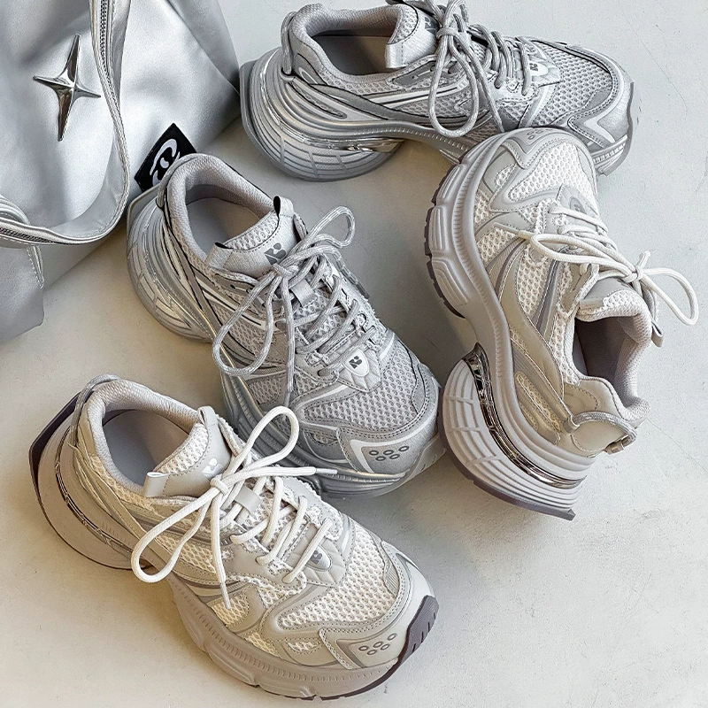 Обувь папы Женская туфли Кожа Ride 2025 Новые весенние кроссовки с толстой подошвой сетки