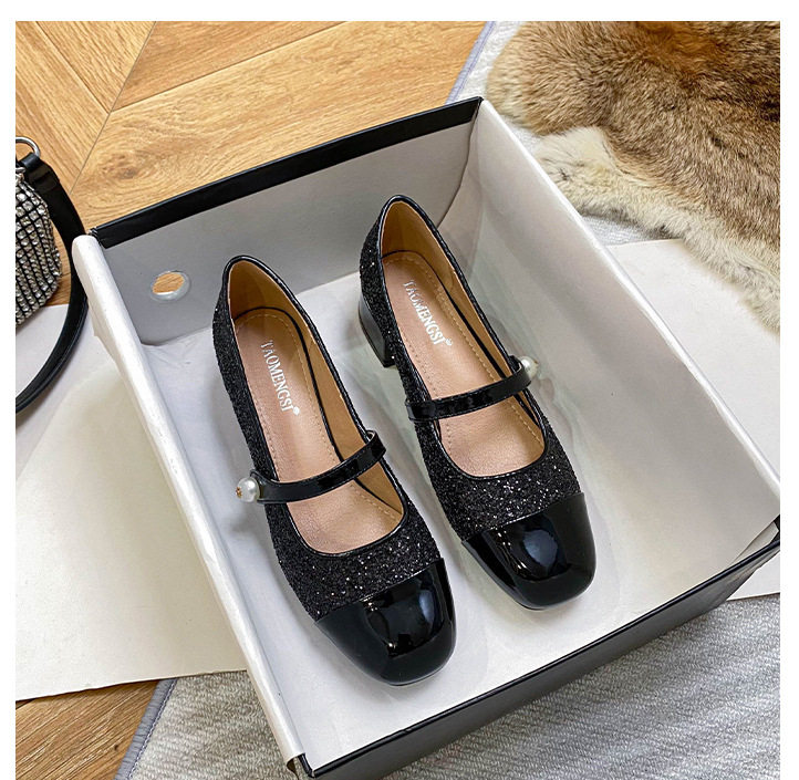 Giày Mary Jane nữ mũi vuông quai ngang gót thô 3-5 cm — Màu mơ, Màu đen chi tiết 19