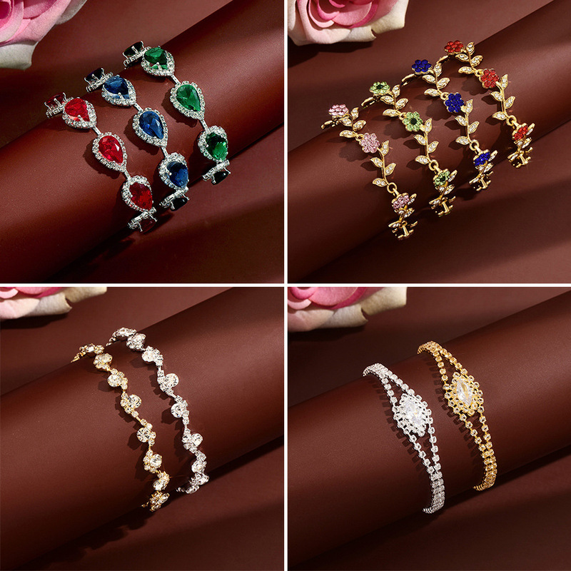 Trendy Eco-Friendly Rhinestone Zircon Flower Bracelet with a High-End Fashion Feel, Full of Diamonds, Water Drop Twist Couple Bracelet