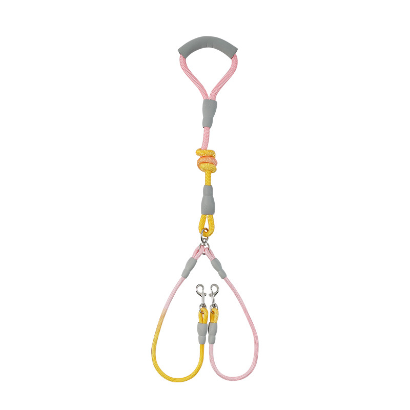 Cuerda para pasear a los perros de doble cabeza de color degradado, una correa para dos mascotas, cadena para perros de tamaño mediano anti-bobinado, correa para perros