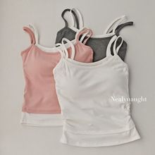 撞色拼接假两件辣妹吊带背心固定杯棉质百搭褶皱修身打底美背内衣