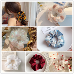 Korean large intestine hair tie, Korean headband, high-end solid color head flower, oversized internet celebrity fashion satin light luxury women's hair accessory