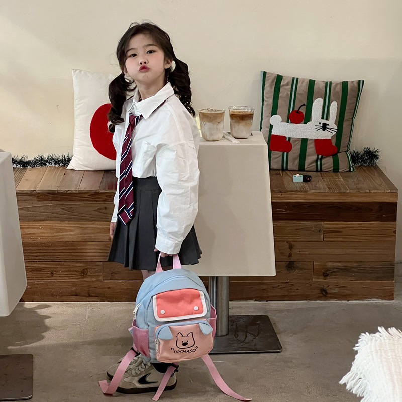 Nueva mochila infantil caricatura lindo perro impresión mochila para niños y niñas estilo coreano de color contraste mochila escolar de moda