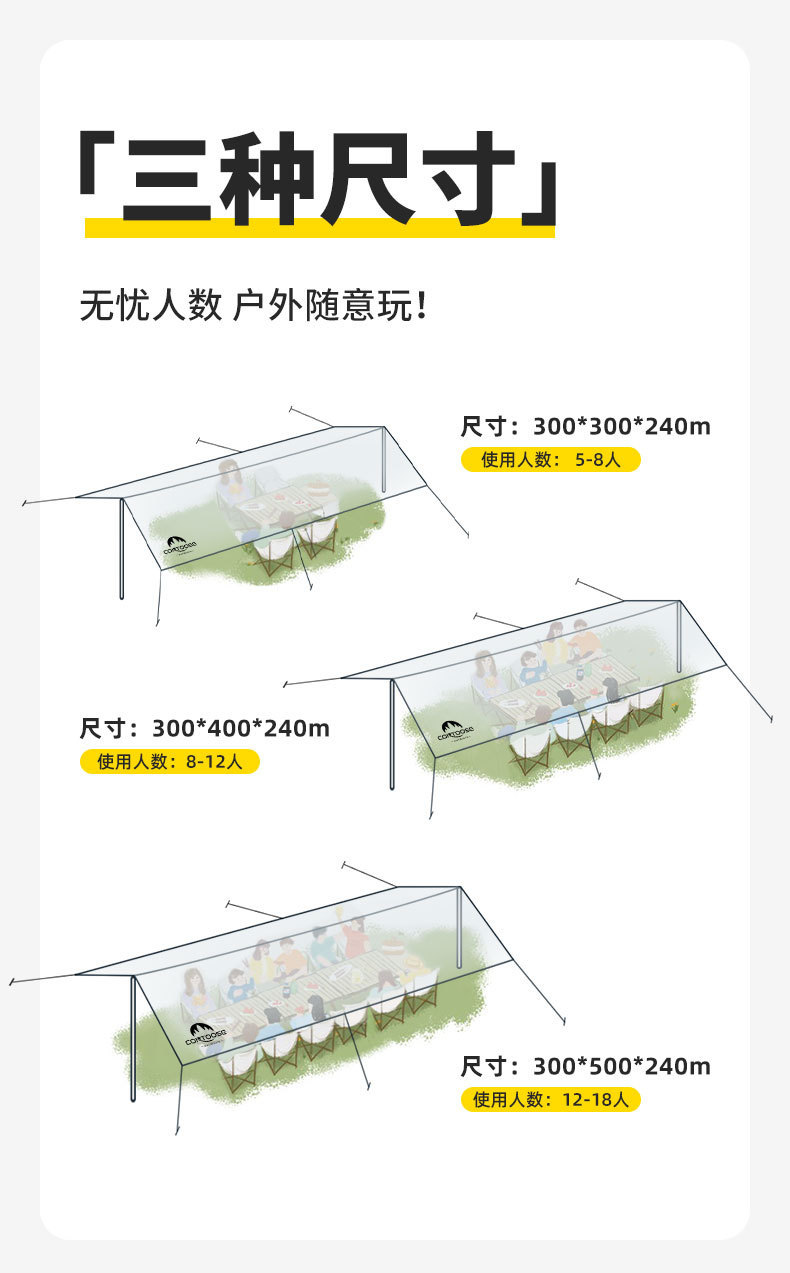 Black Rubber Canopy Tent Outdoor Camping Awning Portable Thickened Rainproof Park Picnic Sunscreen Awning