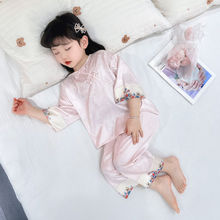 女童睡衣夏季薄款套装空调服宝宝小女孩中国风印花儿童夏款家居服