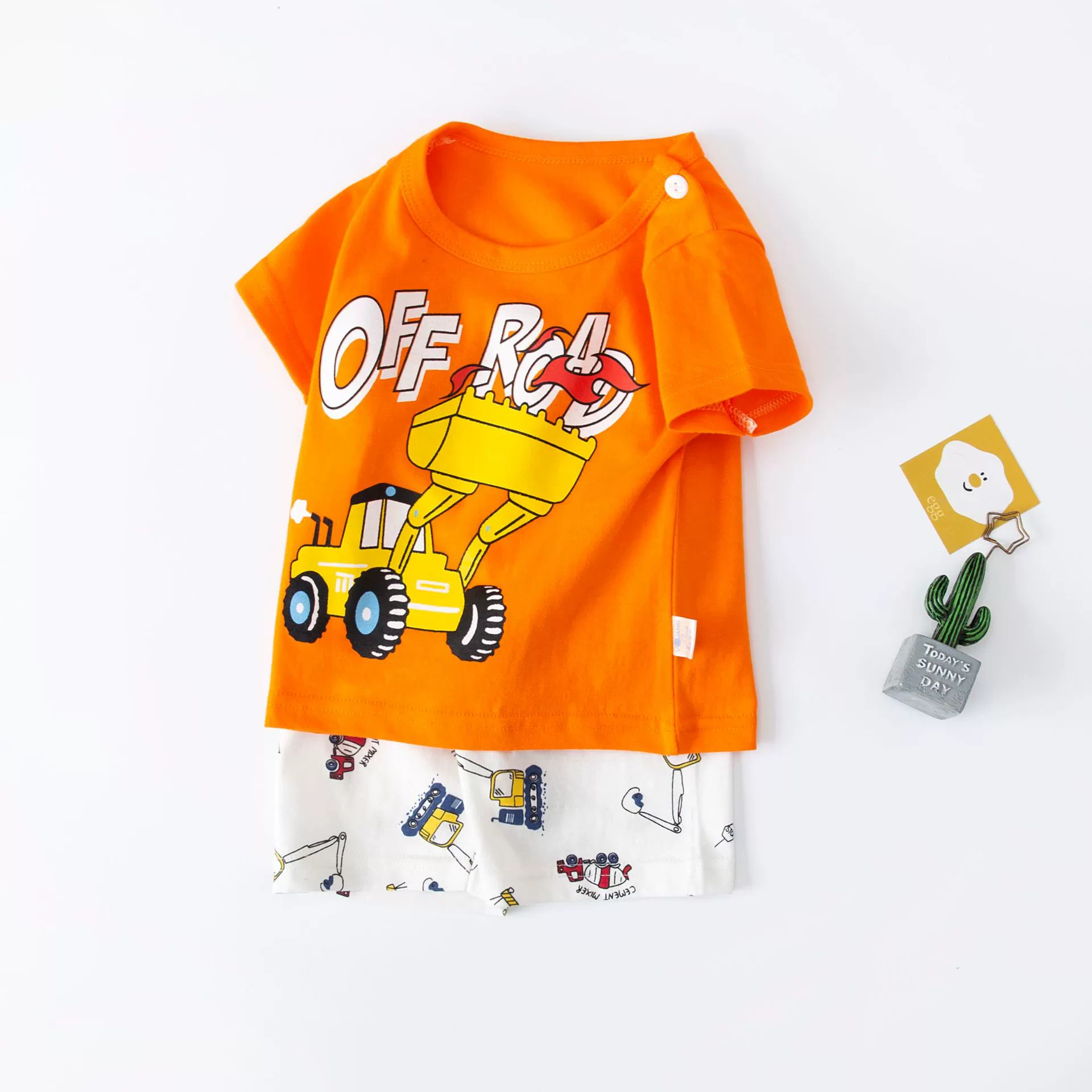 Children's Cotton Short-Sleeve Pajama Set, T-Shirt & Shorts, Cute Prints, Sizes 73–130 cm