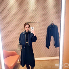 南油女装2025年秋冬Her*新款双面羊绒拼接小绵羊皮翻领夹克外套女