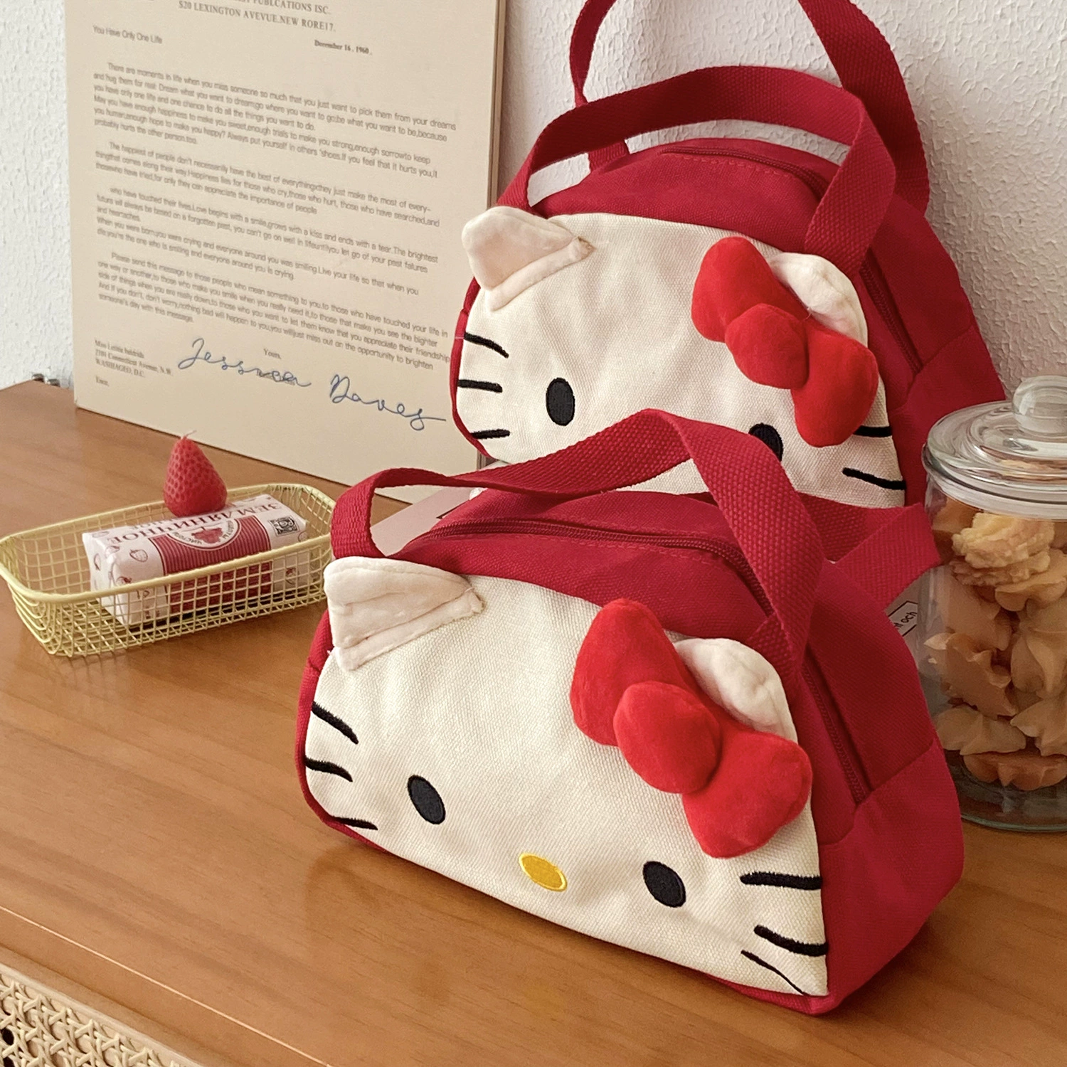 Ручной косметичка Japanese Cartoon Card Holder, холст 24×9×17 см, красная
