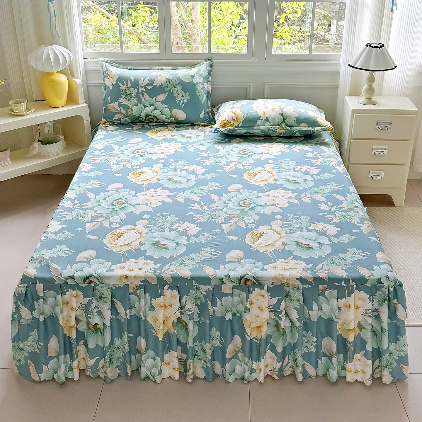 2026 princesa coreana vestido de cama antideslizante doble cubierta lateral cama de encaje cama de cama de gazebo vestido de cama de tres piezas image 11