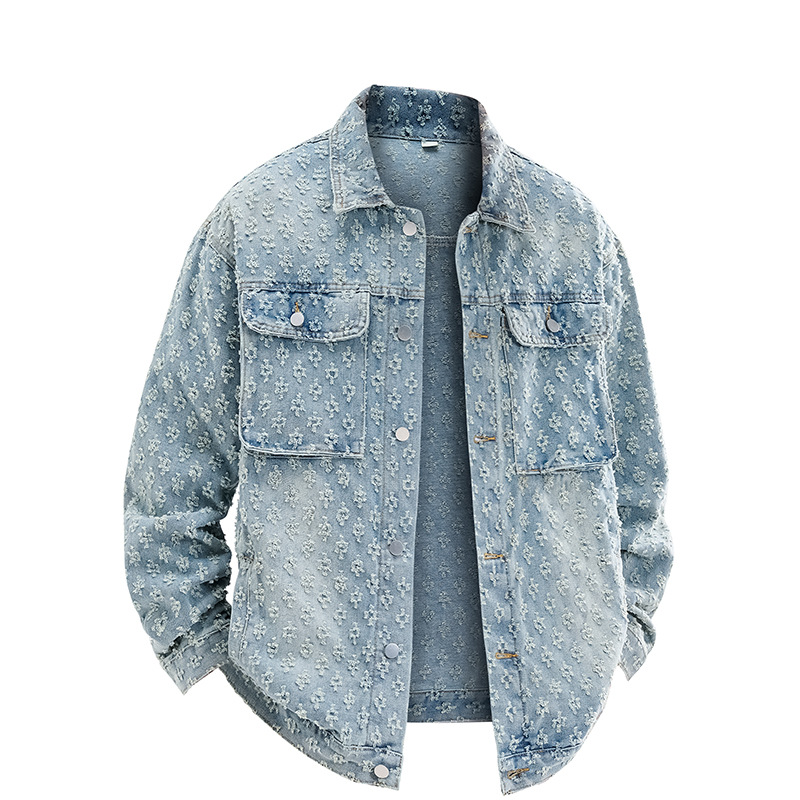 包邮潮牌牛仔夹克男士2025春秋复古高街水洗小香风设计感潮流工装