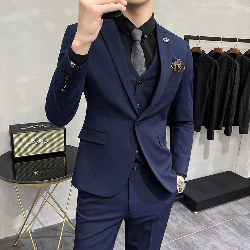 2025 Men's Four Seasons Slim Suit Three-Piece Men's Business Wear Banquet Dress Suit Men's Suit Men