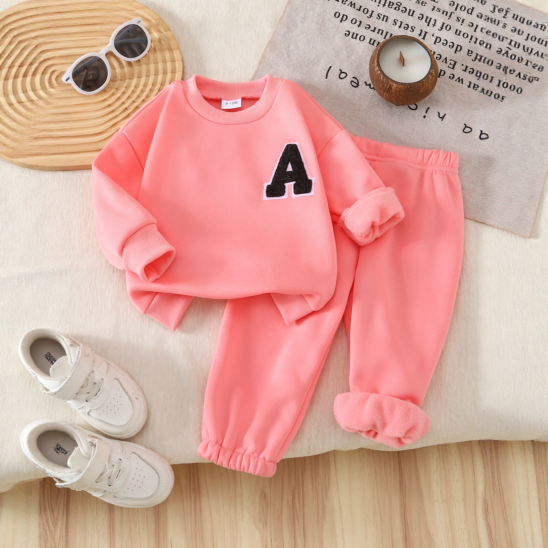 秋冬季新款纯色女童长袖长裤休闲套装日常休闲居家服两件套批发