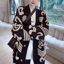 亚马逊2025夏季新款跨境欧美韩版软糯音符图案毛衣针织开衫外套女