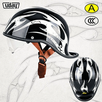 motorcycle warped half helmet men's | Motosiklet kaskı (dəbilqə) - bright-black-space-time-crack-m-head-circumference-52-54cm-transparent-black-tea-lenses
