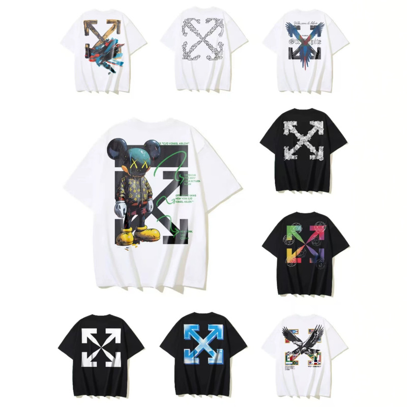 Cross-Border New Model Qw Arrow Print Youth Unisex Cotton Casual Loose Pullover Round Neck Short-Sleeve T-Shirt Wholesale