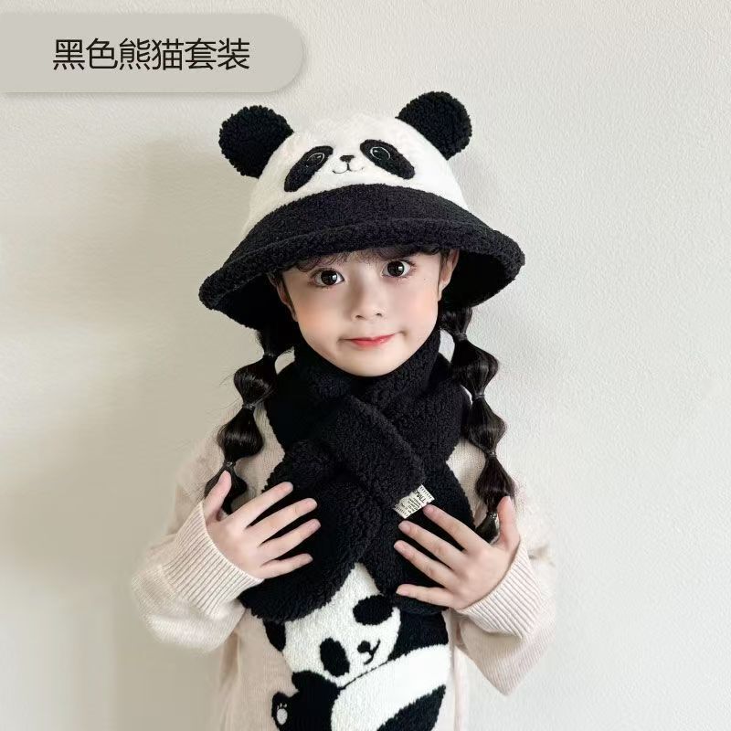 新款宝宝套装帽子冬季女童卡通渔夫帽可爱男孩毛绒帽保暖儿童围巾|undefined