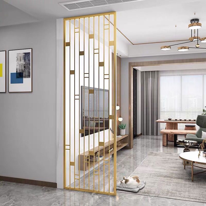 Light Luxury Stainless Steel Screen Chinese-Style Living Room Partition Simple Lattice Modern Hollow-Out Blocking Screen Entrance Decoration Factory